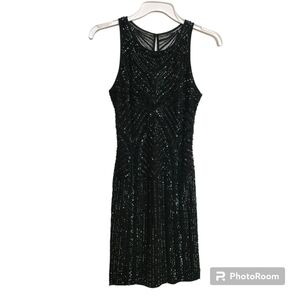 Aidon Mattox Black Beaded Sequin Sleeveless Cocktail‎ Dress